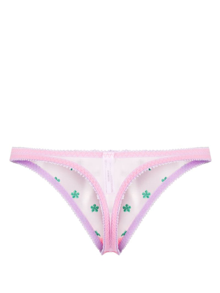 Pink Arella Embroidered Tulle Thong