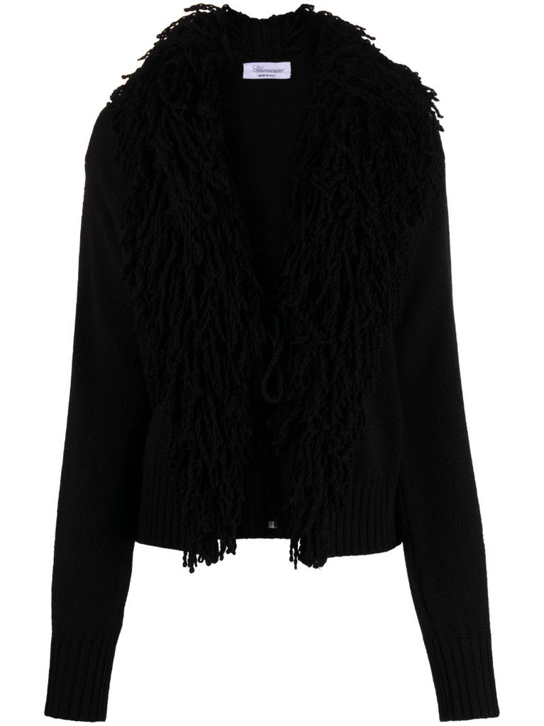 Black Fringe Lapels Wool Cardigan