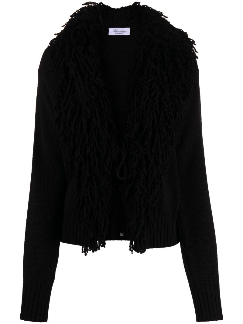 Black Fringe Lapels Wool Cardigan