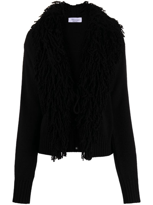 Black Fringe Lapels Wool Cardigan