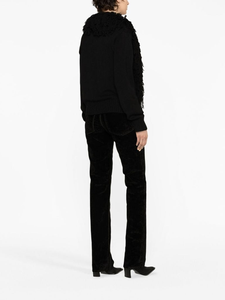 Black Fringe Lapels Wool Cardigan