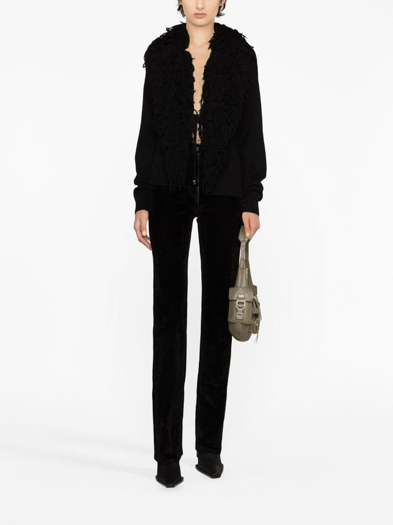 Black Fringe Lapels Wool Cardigan