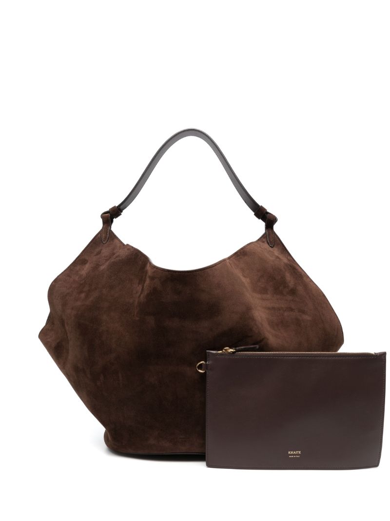 Brown Lotus Suede Shoulder Bag