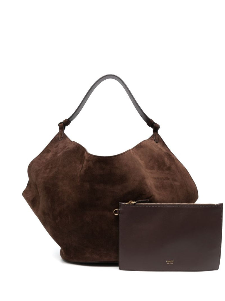Brown Lotus Suede Shoulder Bag