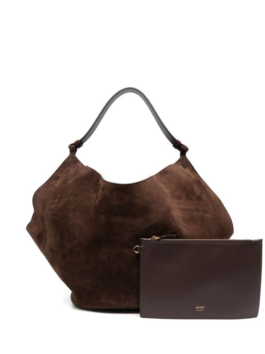 Brown Lotus Suede Shoulder Bag