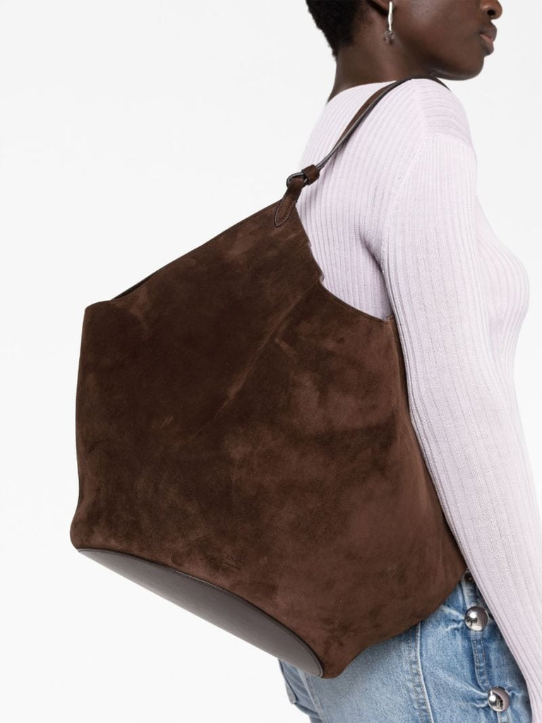 Brown Lotus Suede Shoulder Bag