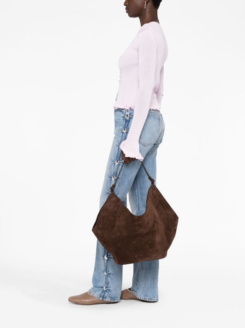Brown Lotus Suede Shoulder Bag