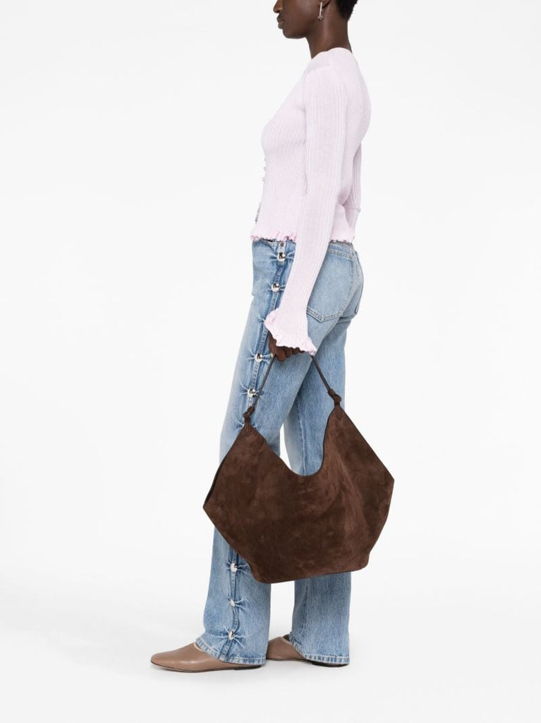 Brown Lotus Suede Shoulder Bag