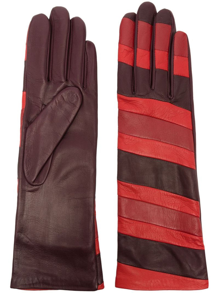 Red Alexine Striped Leather Gloves