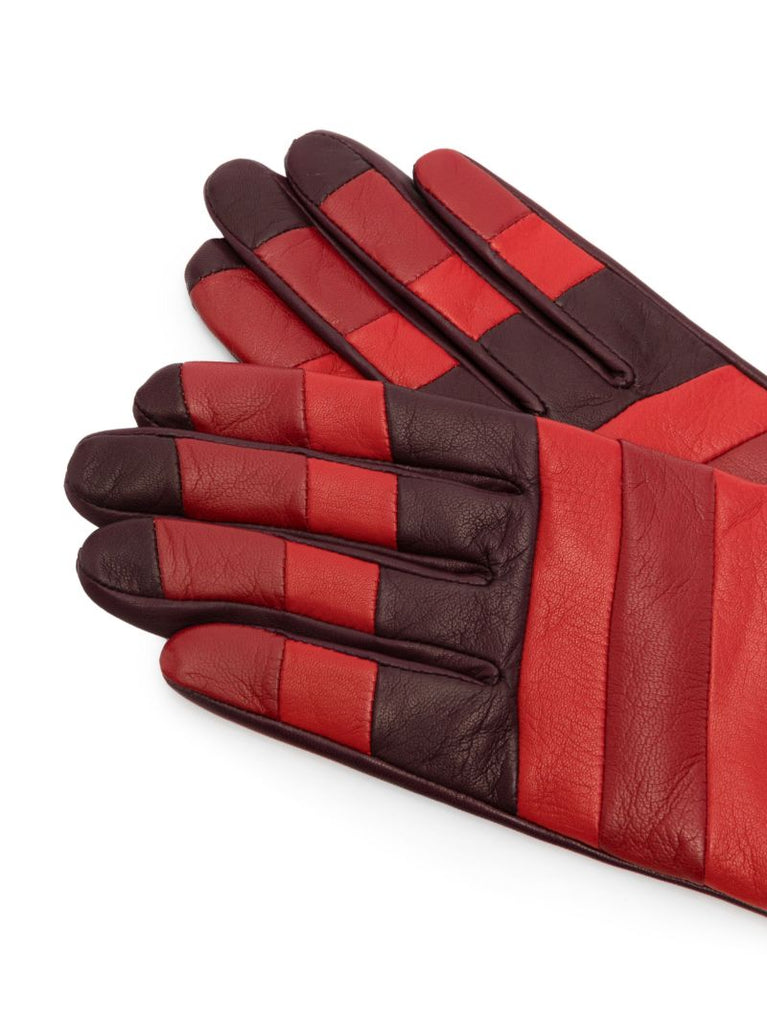 Red Alexine Striped Leather Gloves