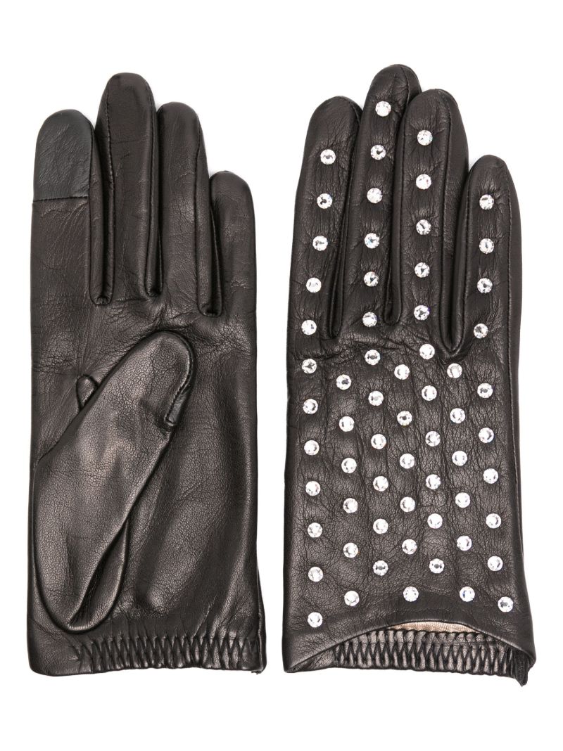 Black Kate Rhinestone Leather Gloves
