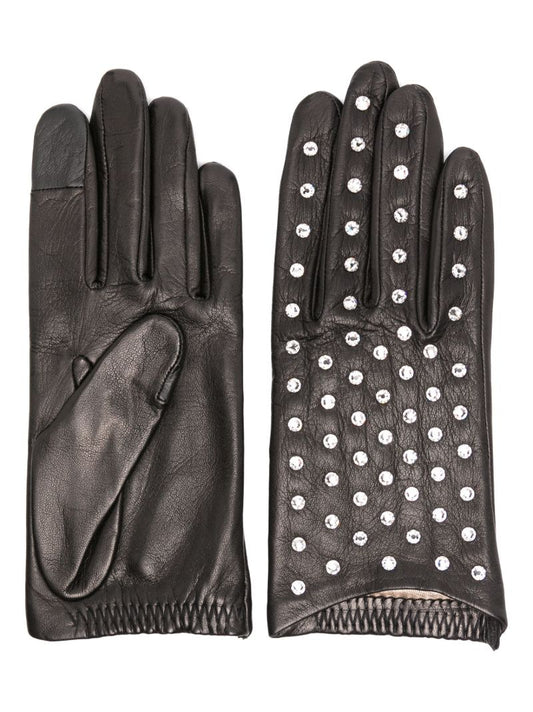 Black Kate Rhinestone Leather Gloves