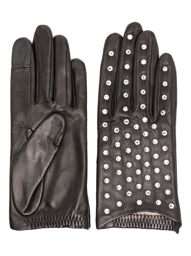 Black Kate Rhinestone Leather Gloves