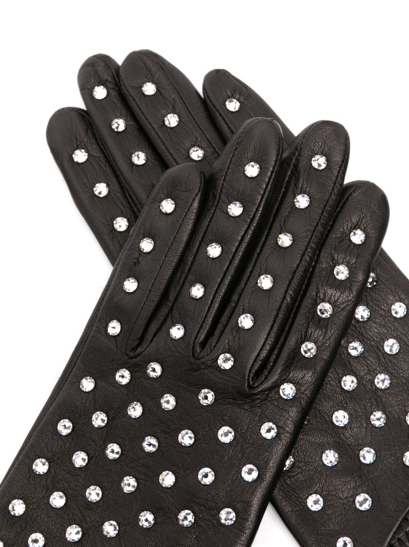 Black Kate Rhinestone Leather Gloves