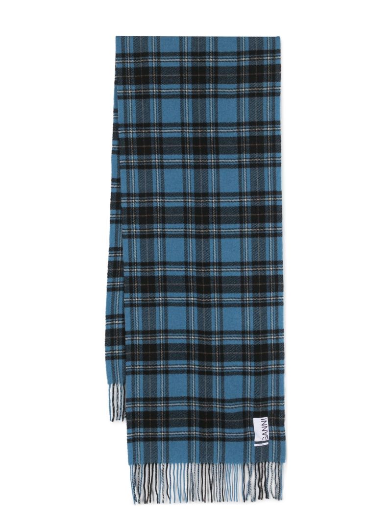 Blue Check Pattern Wool Scarf