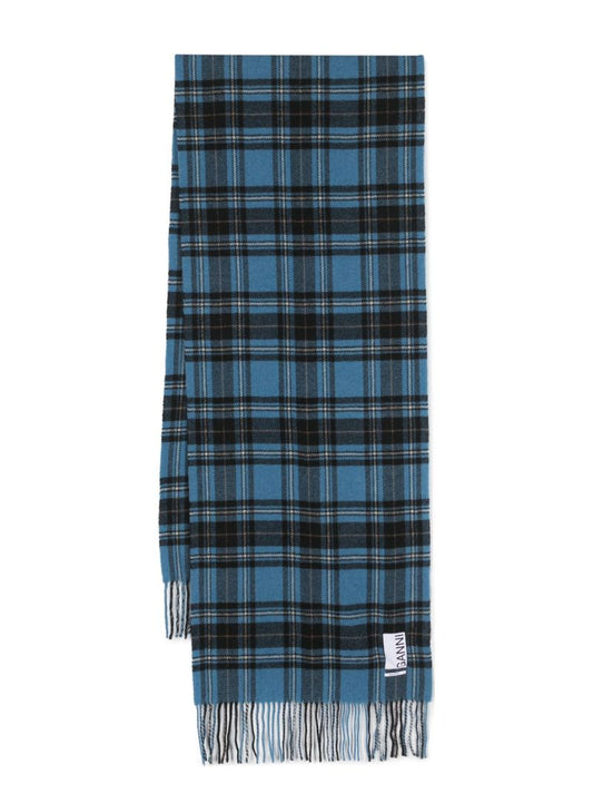 Blue Check Pattern Wool Scarf