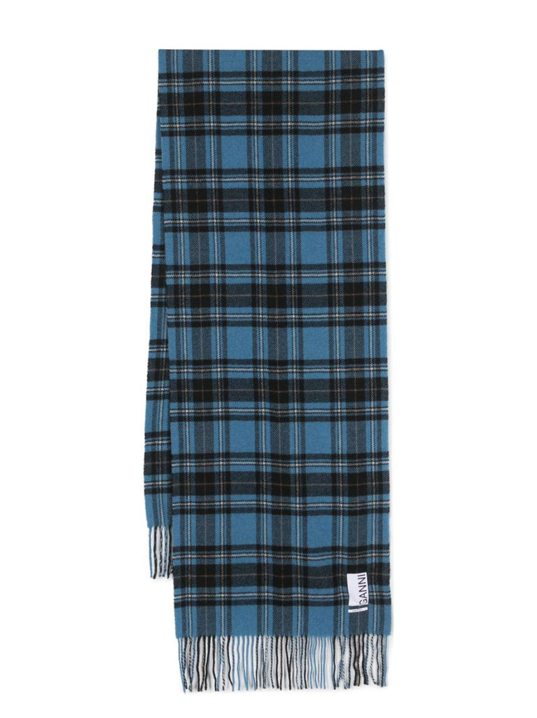 Blue Check Pattern Wool Scarf