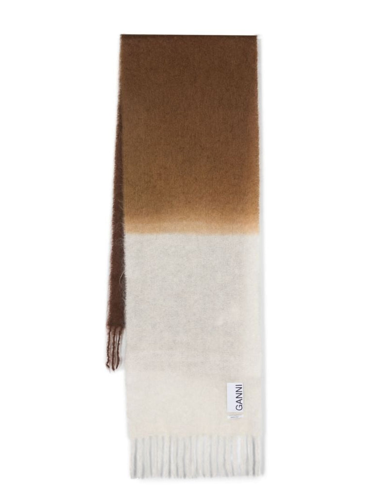 White and Brown Gradient Fringed Scarf