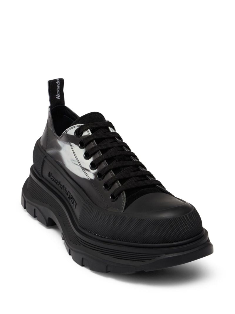 Black Tread Slick Leather Sneakers