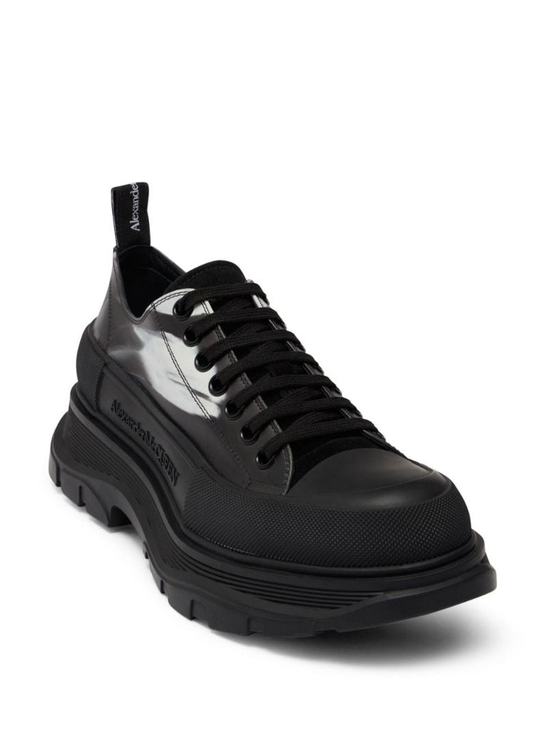 Black Tread Slick Leather Sneakers