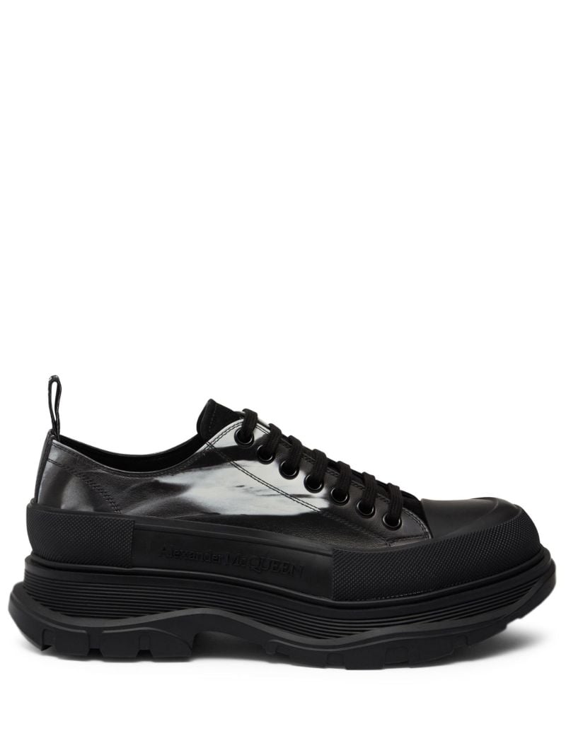 Black Tread Slick Leather Sneakers