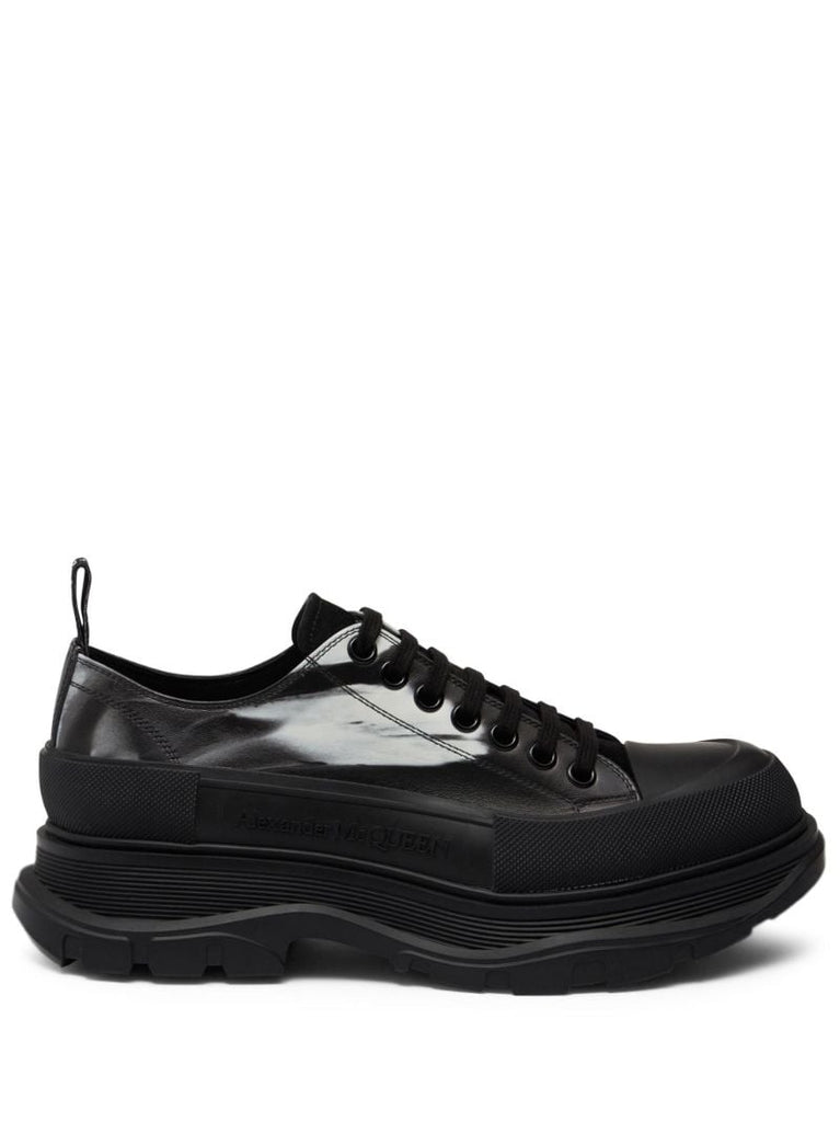 Black Tread Slick Leather Sneakers