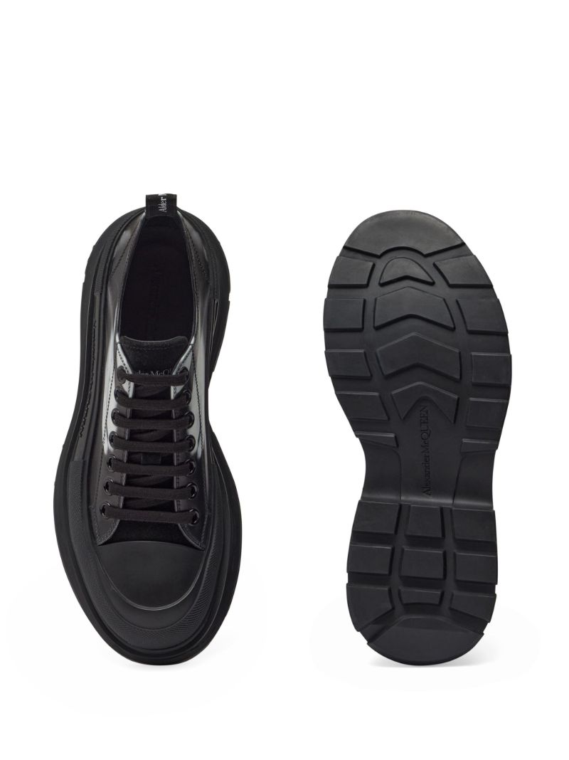 Black Tread Slick Leather Sneakers