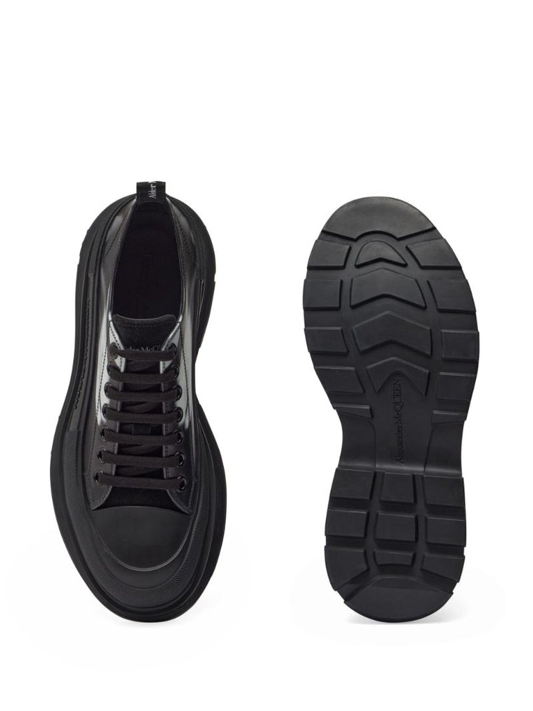 Black Tread Slick Leather Sneakers