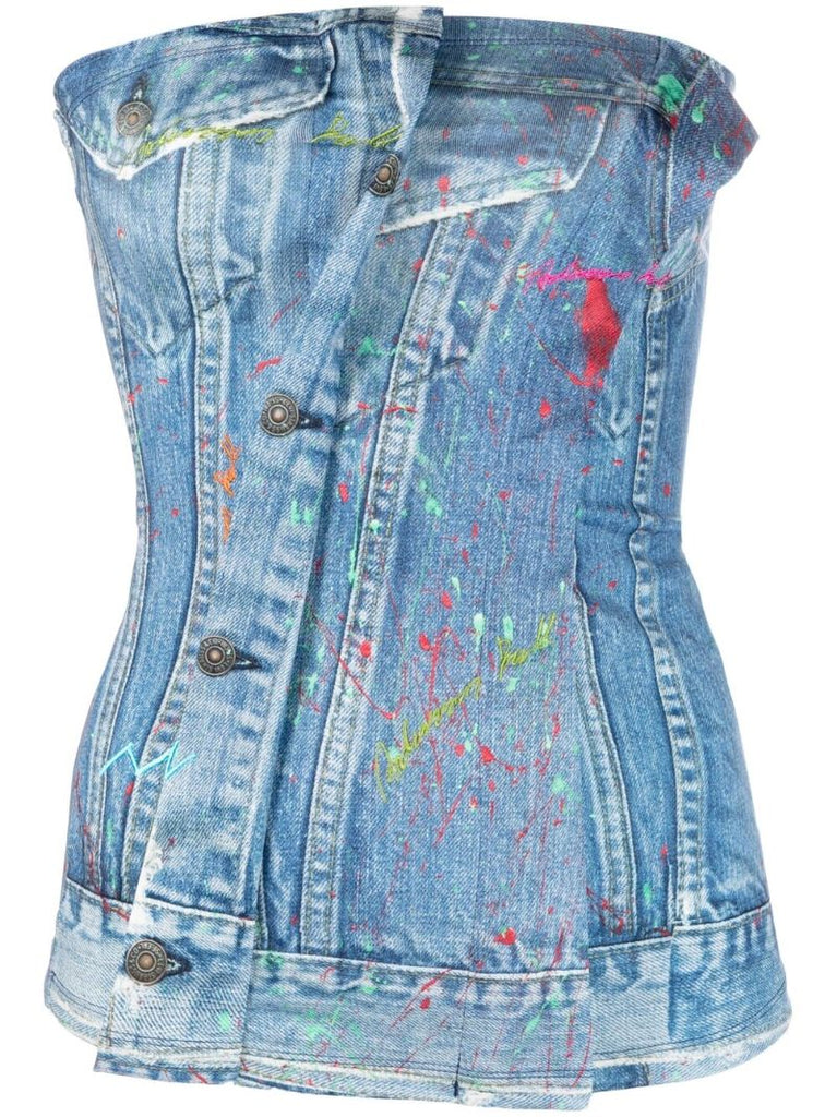 Blue Asymmetric Strapless Top