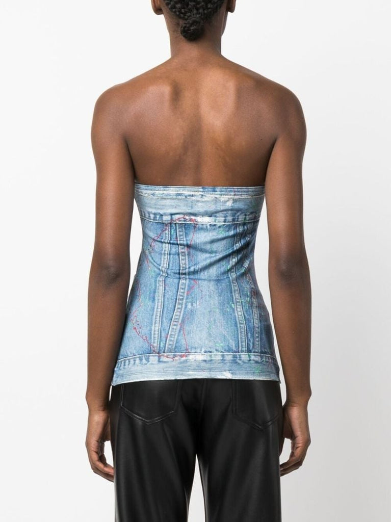 Blue Asymmetric Strapless Top