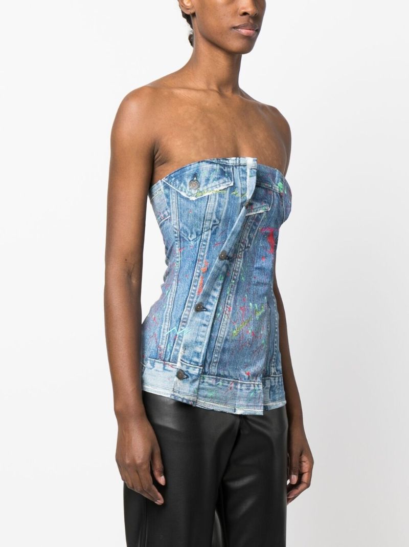 Blue Asymmetric Strapless Top