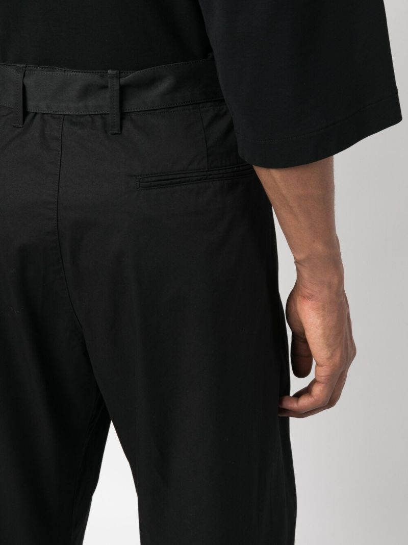 Black Cotton Belted Straight-leg Trousers