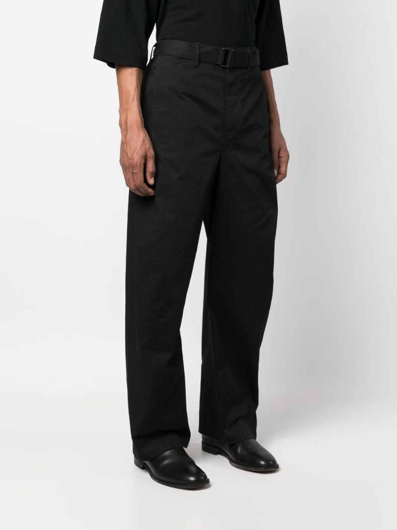Black Cotton Belted Straight-leg Trousers