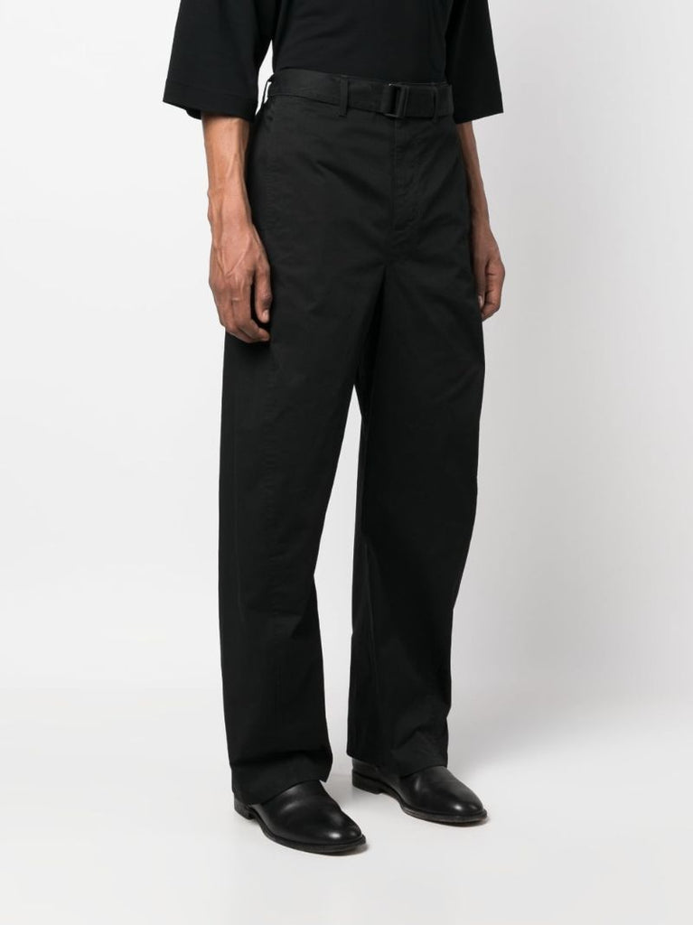 Black Cotton Belted Straight-leg Trousers