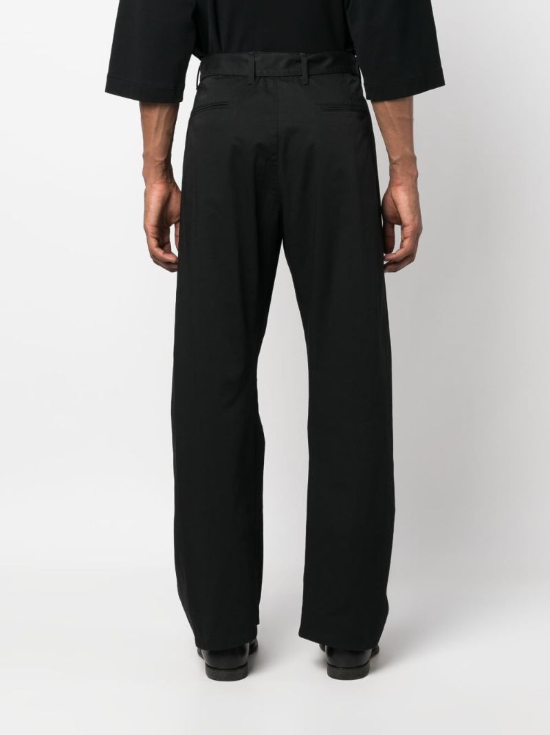Black Cotton Belted Straight-leg Trousers