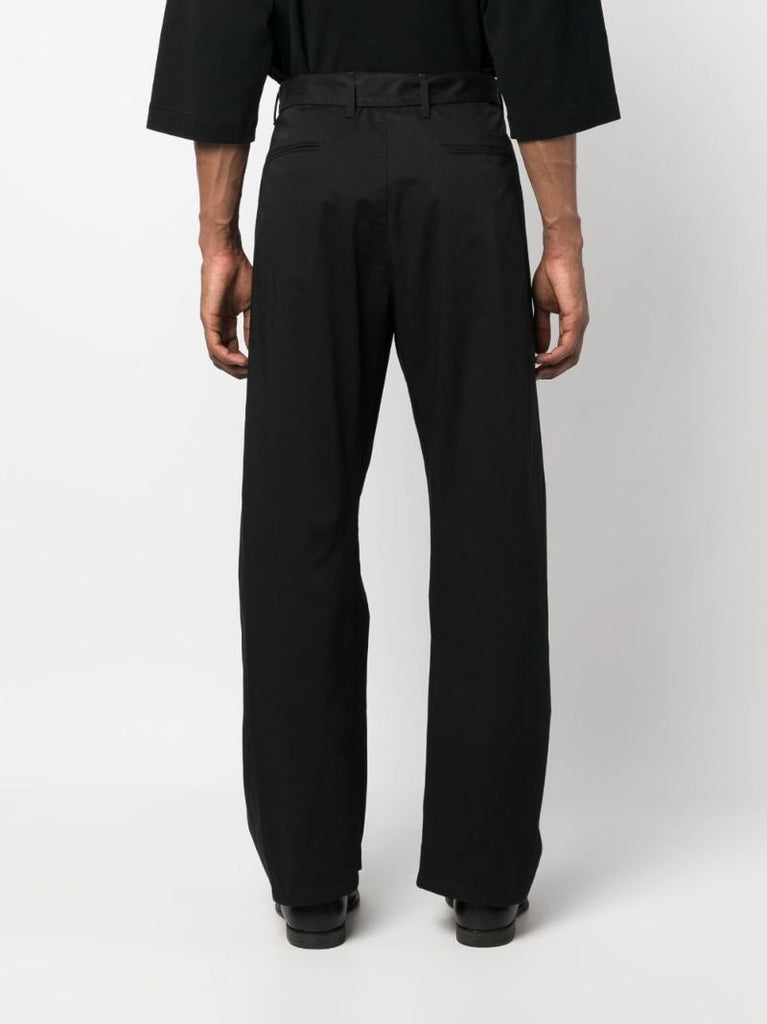 Black Cotton Belted Straight-leg Trousers