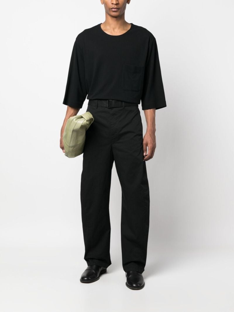 Black Cotton Belted Straight-leg Trousers