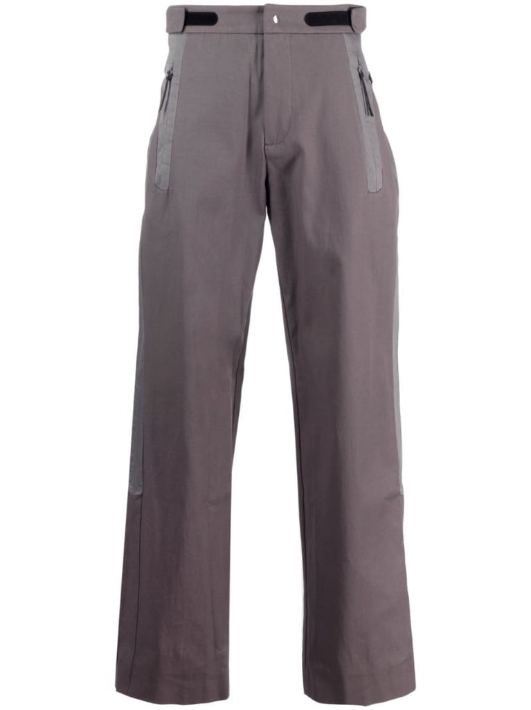 Grey Panelled Wide-leg Cotton Trousers