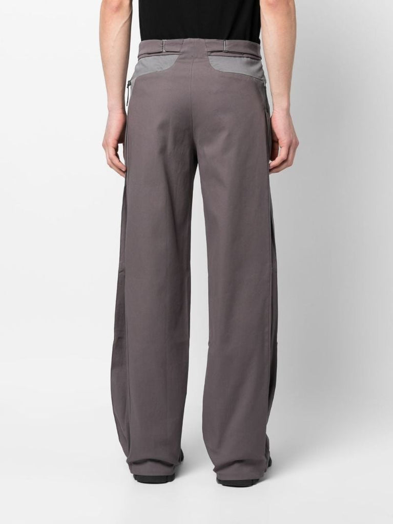Grey Panelled Wide-leg Cotton Trousers