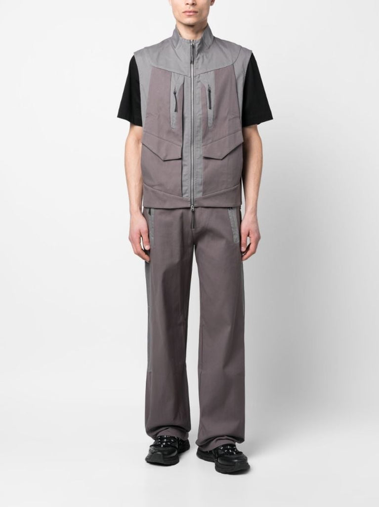 Grey Panelled Wide-leg Cotton Trousers