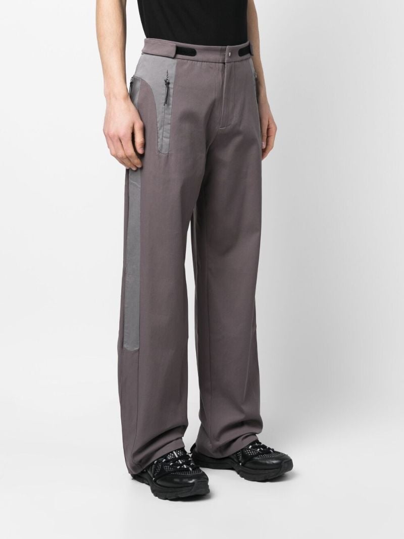 Grey Panelled Wide-leg Cotton Trousers