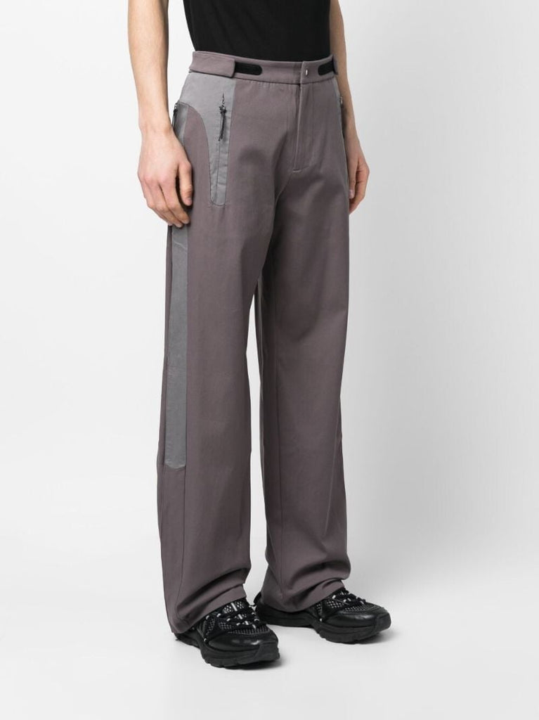 Grey Panelled Wide-leg Cotton Trousers