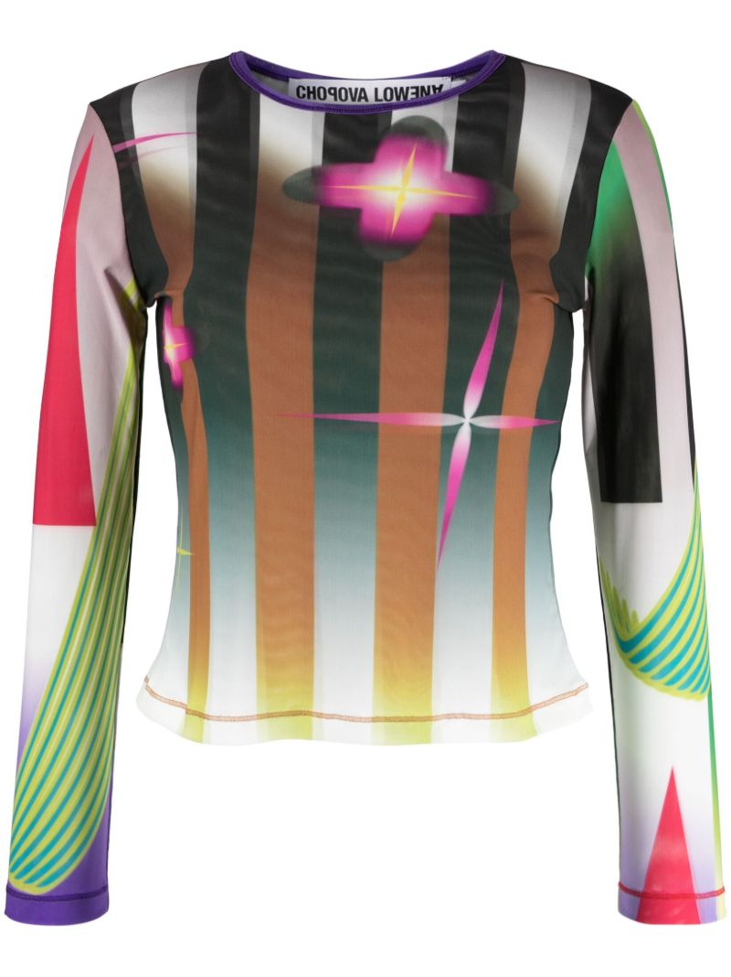 Brown Ski Graphic-print Mesh Top
