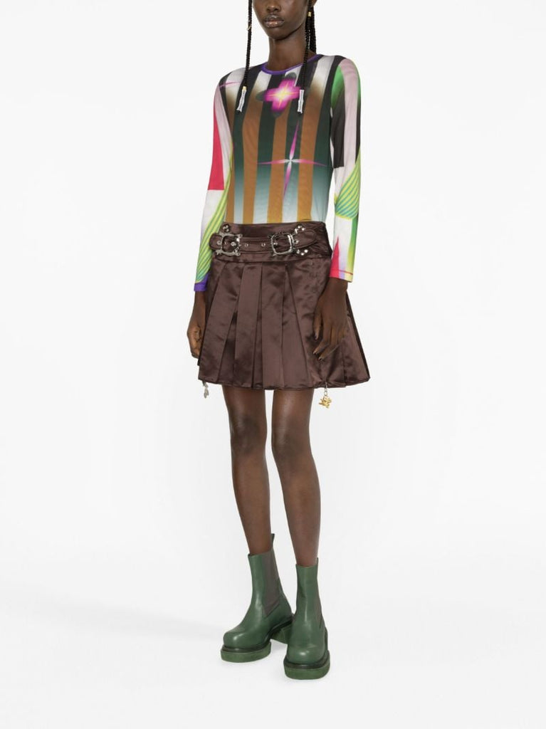 Brown Camber Pleated Mini Skirt