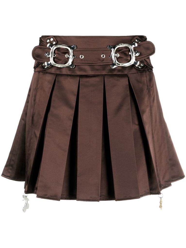 Brown Camber Pleated Mini Skirt
