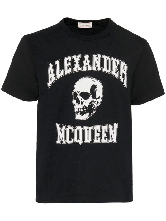 Black Cotton Skull Print T-shirt