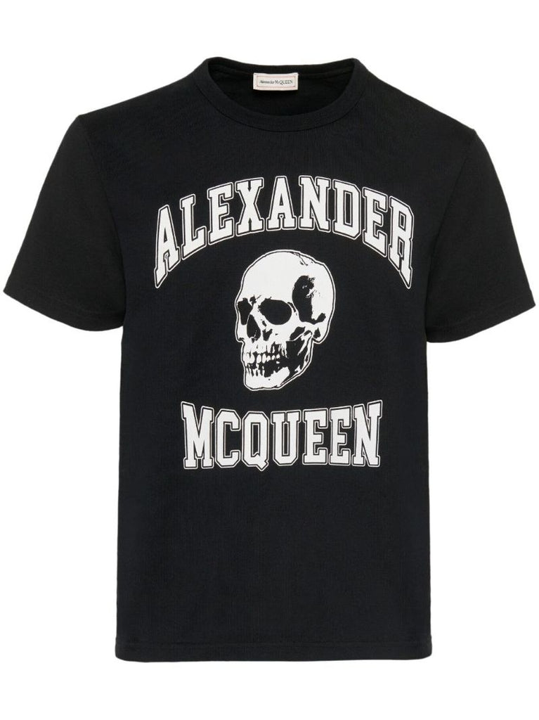 Black Cotton Skull Print T-shirt