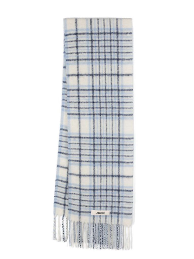 White Carro Check-jacquard Scarf