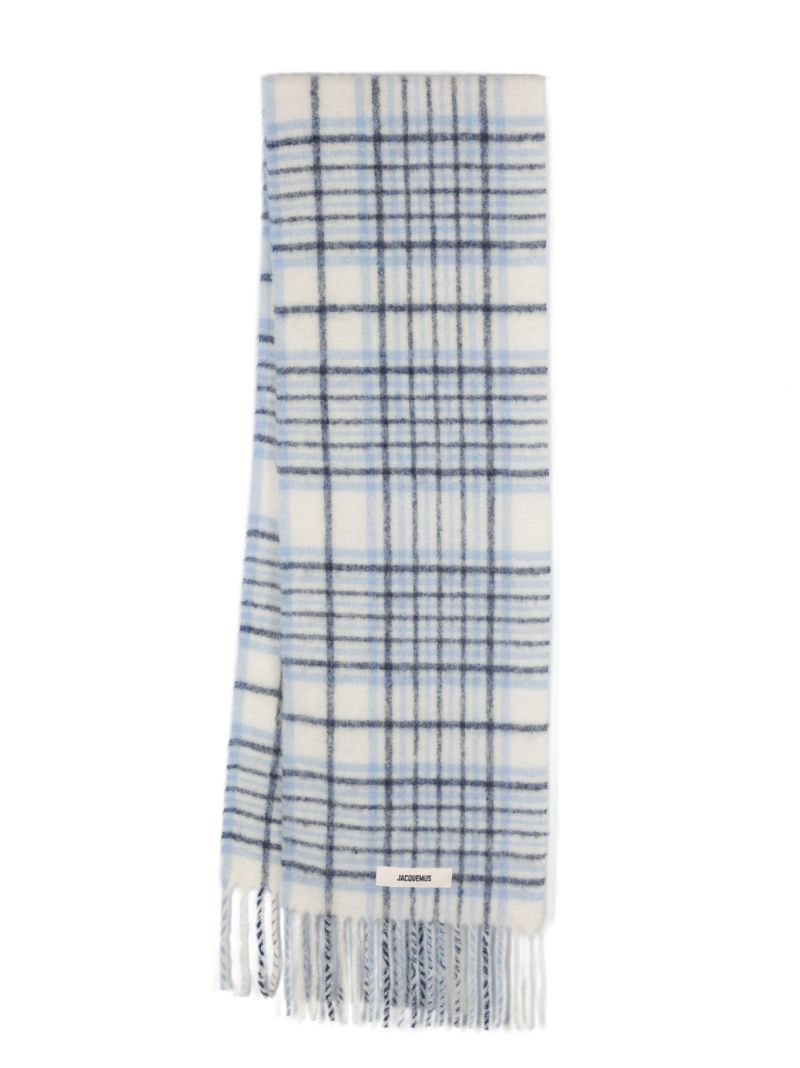 White Carro Check-jacquard Scarf
