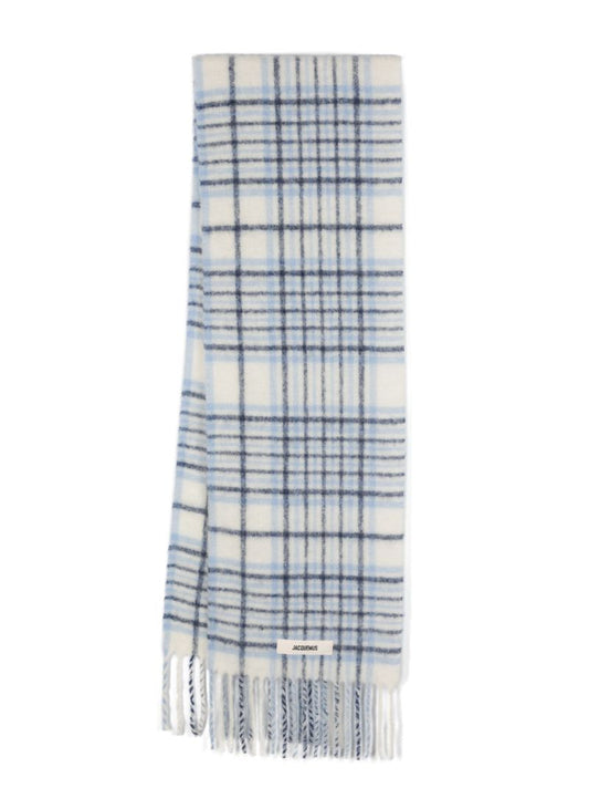 White Carro Check-jacquard Scarf